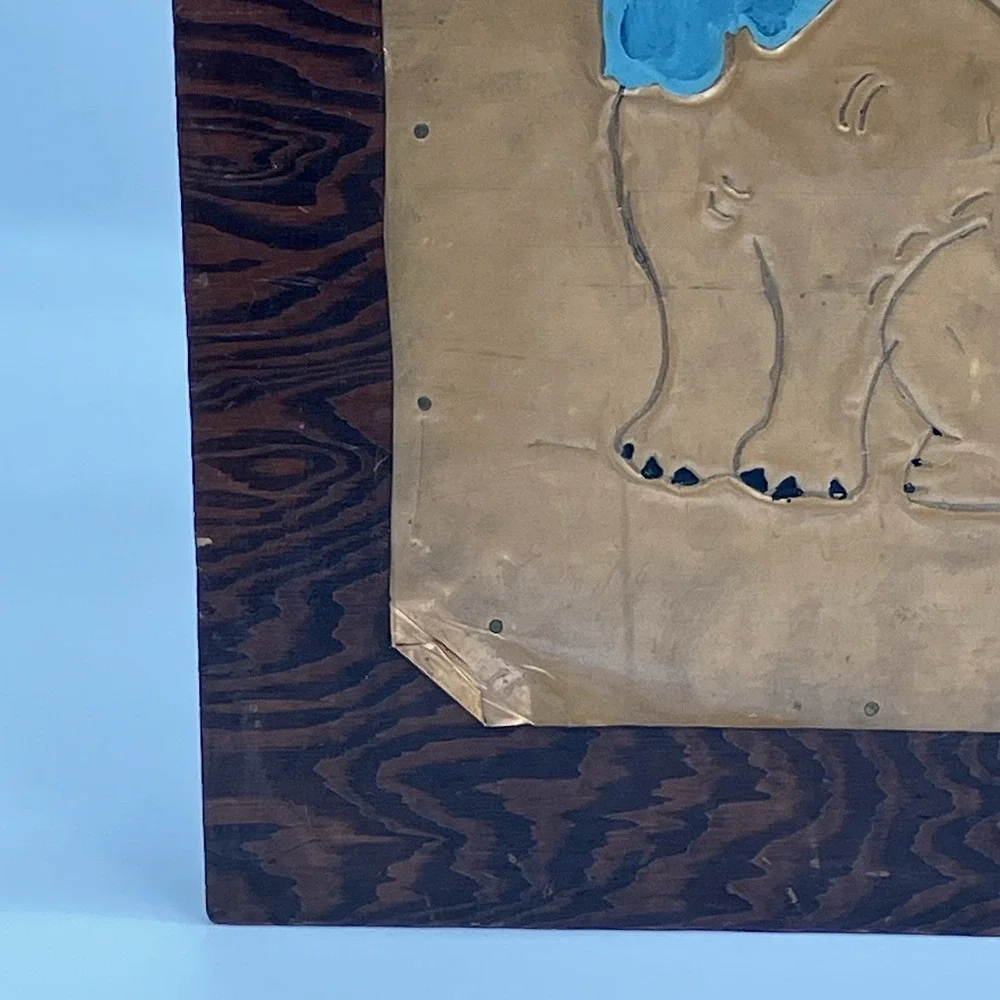 Vtg Hammered Copper Kitten Mounted on Wood Quirky‎ Cottagecore Kitschy